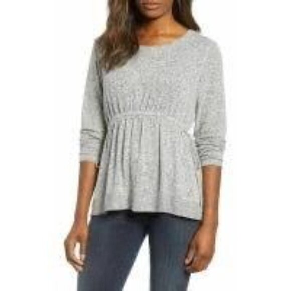 Caslon Cozy Tie Waist Peplum Knit Top in Grey Heather Casual Cozy Women's Size S - Picture 2 of 9